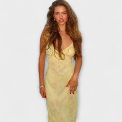 Cryptografische Bloemenprint Plunge Maxi Jurk
