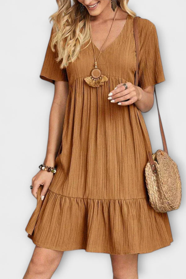 Audrey - Chic Bohemian Ruffle Hem Mini Jurk
