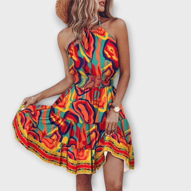 Loxley - Onregelmatige Print Rugloze Mini Dress
