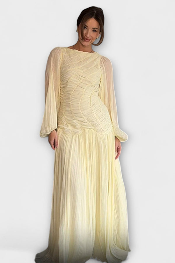 Elegante Plissé Lange Mouwen Jurk