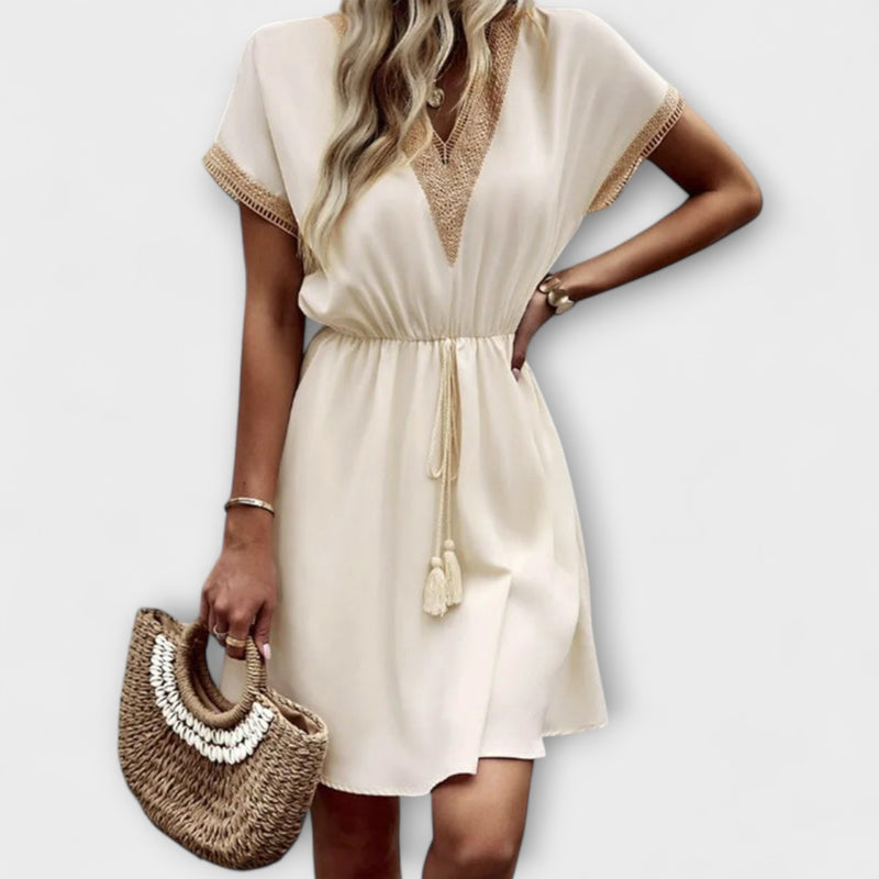 Josephine - Stijlvolle V-hals Boheemse Jurk met Elegante Tailleband