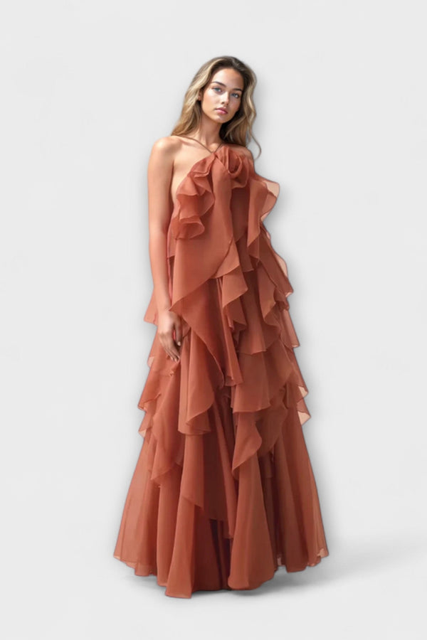 Nephele - Elegante Rimpel Halter Cocktailjurk