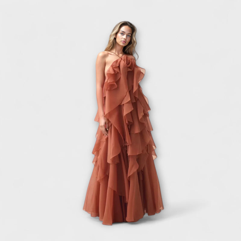 Nephele - Elegante Rimpel Halter Cocktailjurk