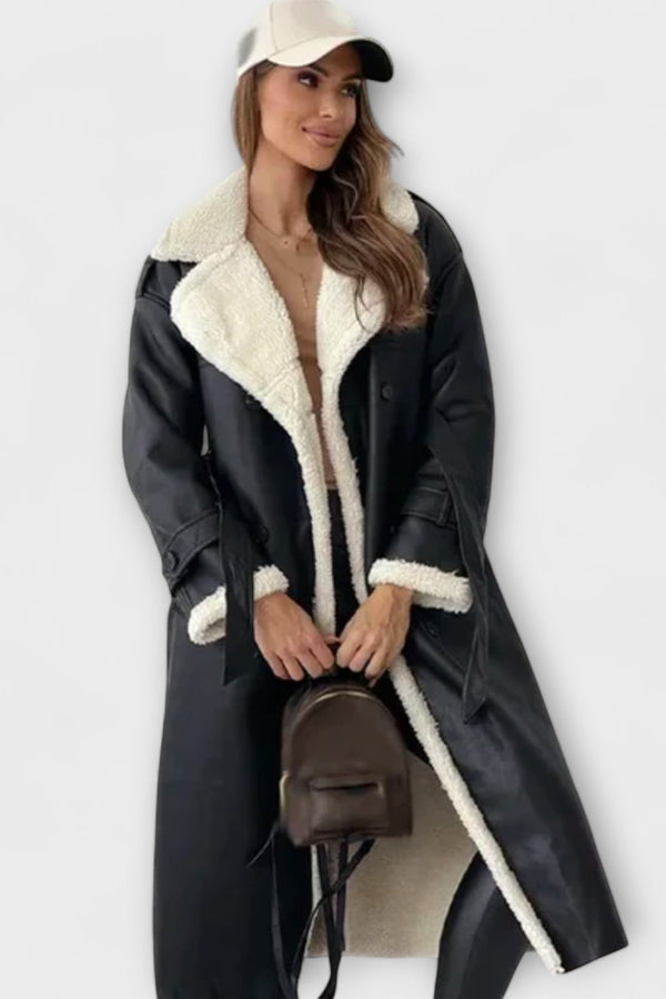 Maria – Lange Classic Jacket met Fleece Voering en Teddy Kraag