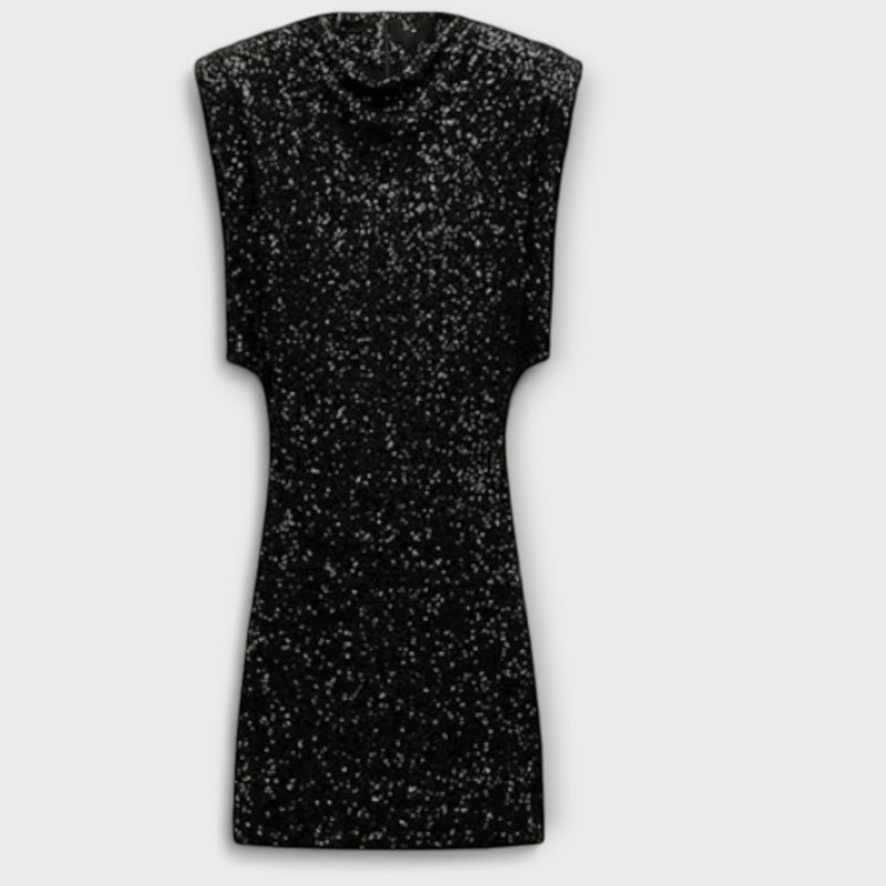 Halle - Slim Fit Mini Jurk met Pailletten O-Hals