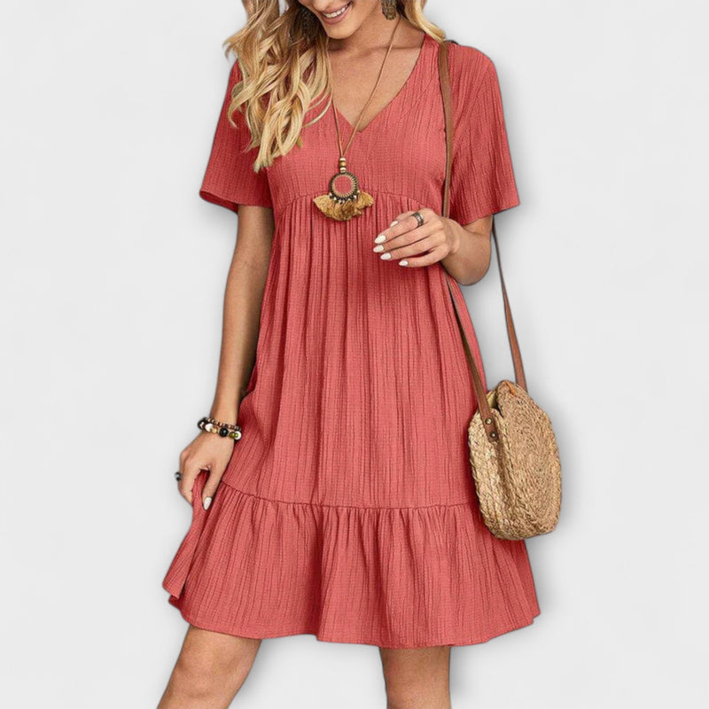 Audrey - Chic Bohemian Ruffle Hem Mini Jurk