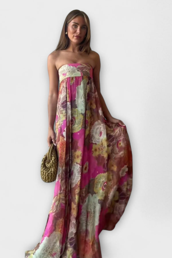 Chic Retro Strapless Plissé Maxi Jurk