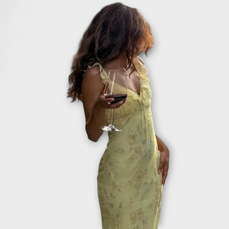 Cryptografische Bloemenprint Plunge Maxi Jurk