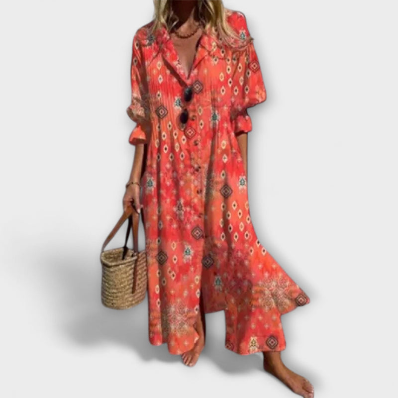 Caitlyn - Boho Chic Puff Sleeve Maxi Jurk
