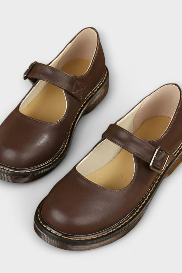 Dames Vintage Mary Jane Schoenen – Klassieke Leren Schoenen met Bandje & Comfort Zool