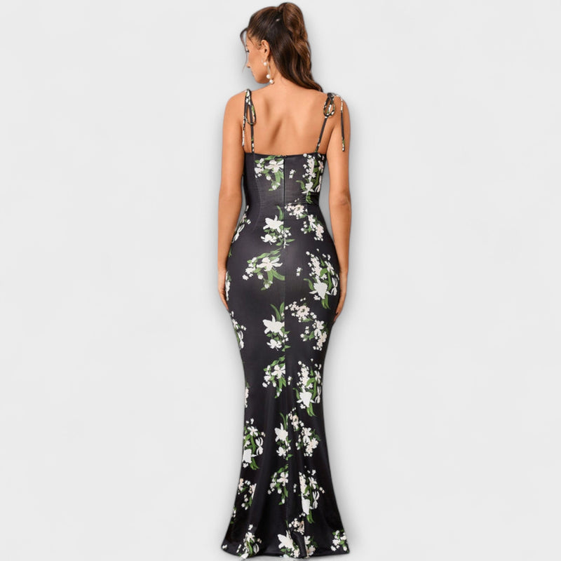 Thalia - Floral Print Prom Dress met Geknoopte Schouderbanden
