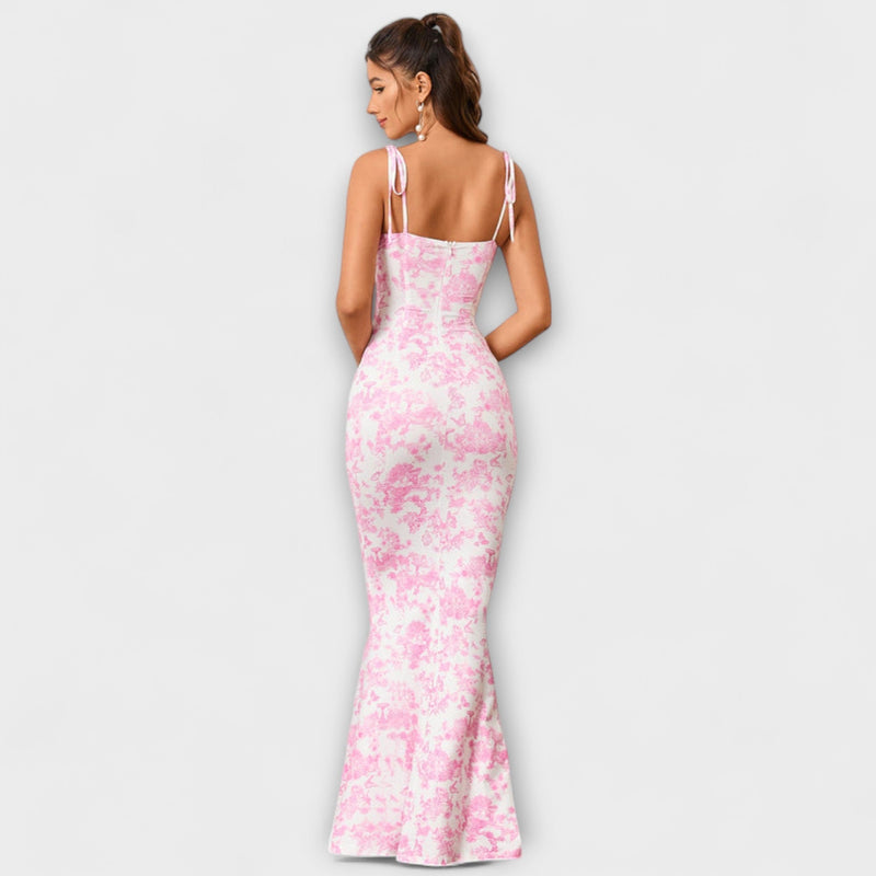 Thalia - Floral Print Prom Dress met Geknoopte Schouderbanden