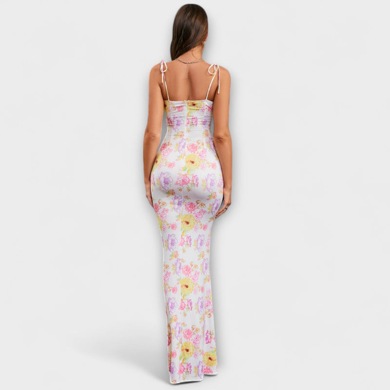 Thalia - Floral Print Prom Dress met Geknoopte Schouderbanden