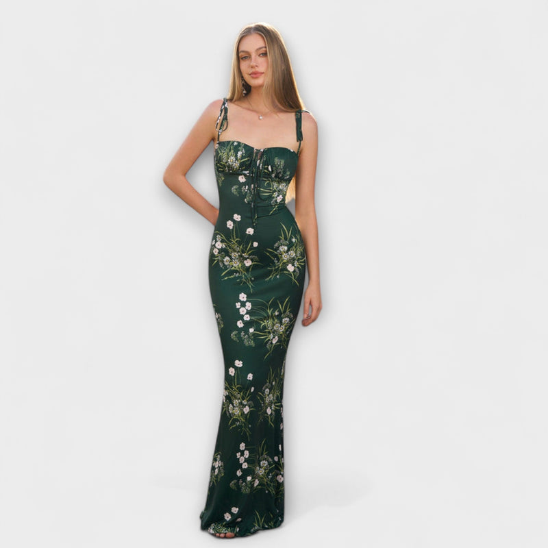 Thalia - Floral Print Prom Dress met Geknoopte Schouderbanden