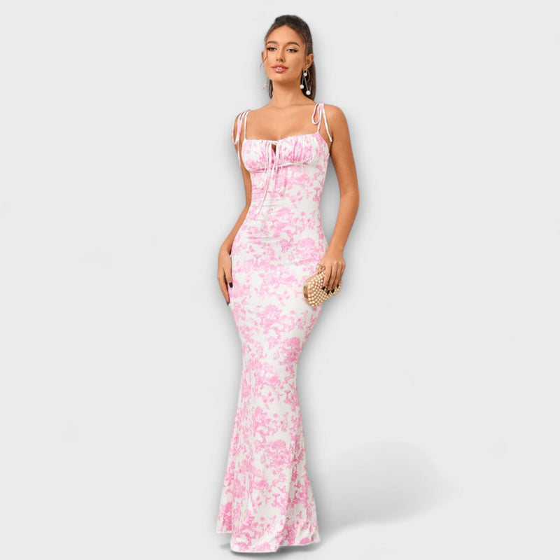 Thalia - Floral Print Prom Dress met Geknoopte Schouderbanden