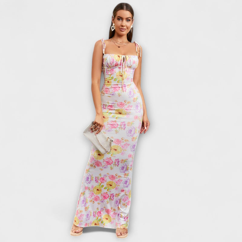 Thalia - Floral Print Prom Dress met Geknoopte Schouderbanden