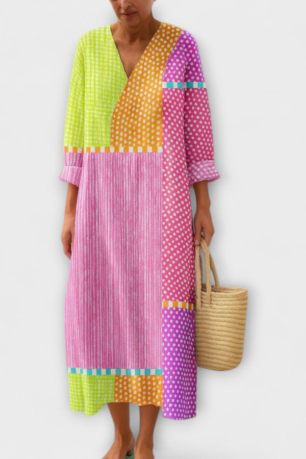 Bella - Creatieve Patchwork Flow Jurk