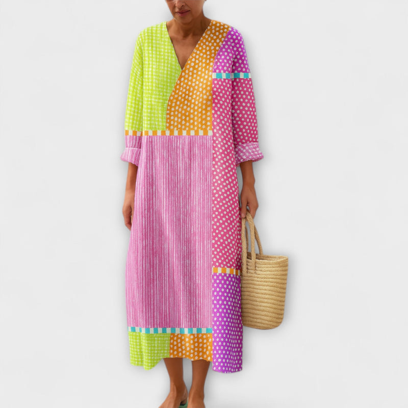 Bella - Creatieve Patchwork Flow Jurk
