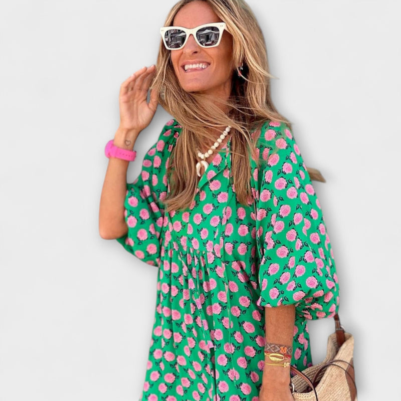 Cassandra - Dames High-Low Jurk met Geometrische Print