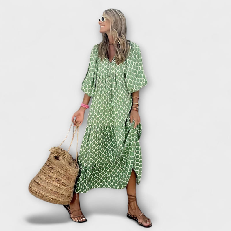 Cassandra - Dames High-Low Jurk met Geometrische Print