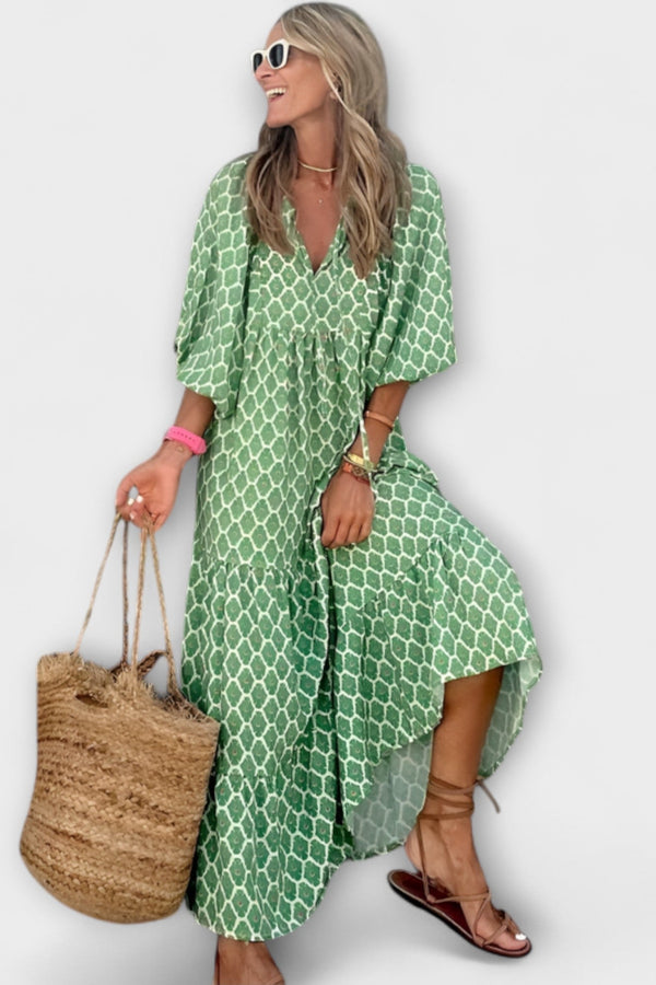 Cassandra - Dames High-Low Jurk met Geometrische Print