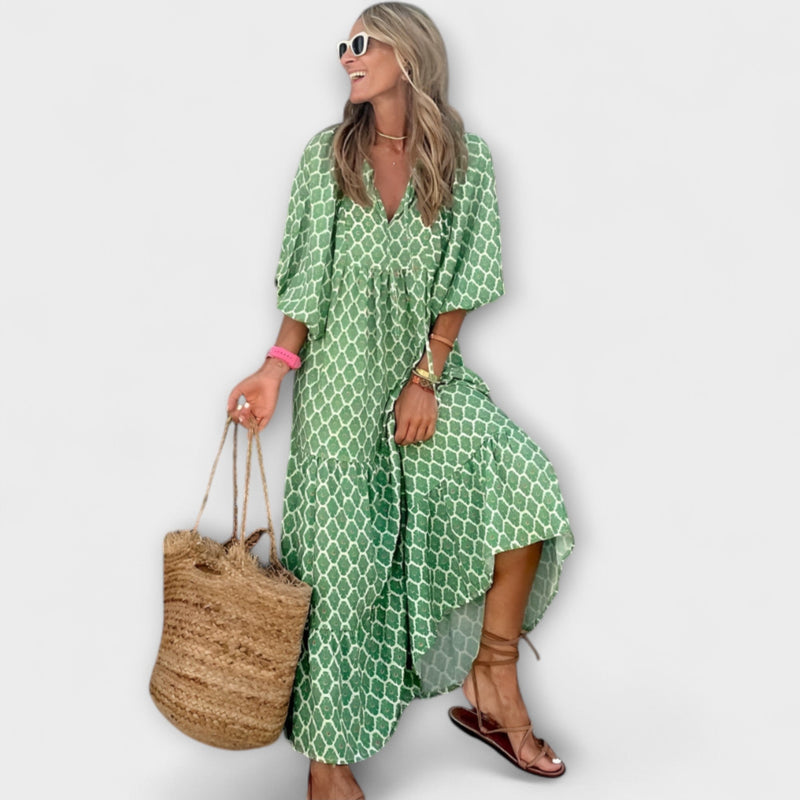 Cassandra - Dames High-Low Jurk met Geometrische Print