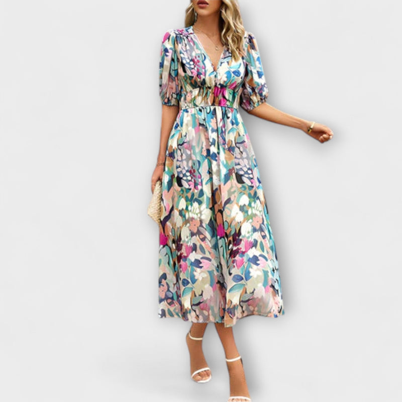 Everly - Retro Glam Midi-jurk met Lantaarnmouwen