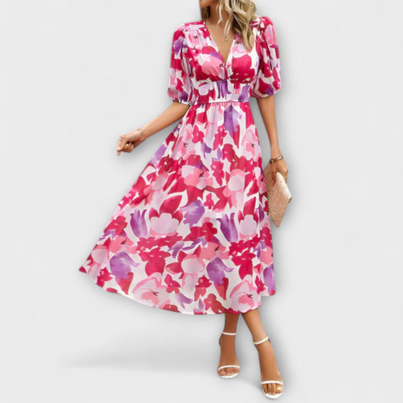 Everly - Retro Glam Midi-jurk met Lantaarnmouwen