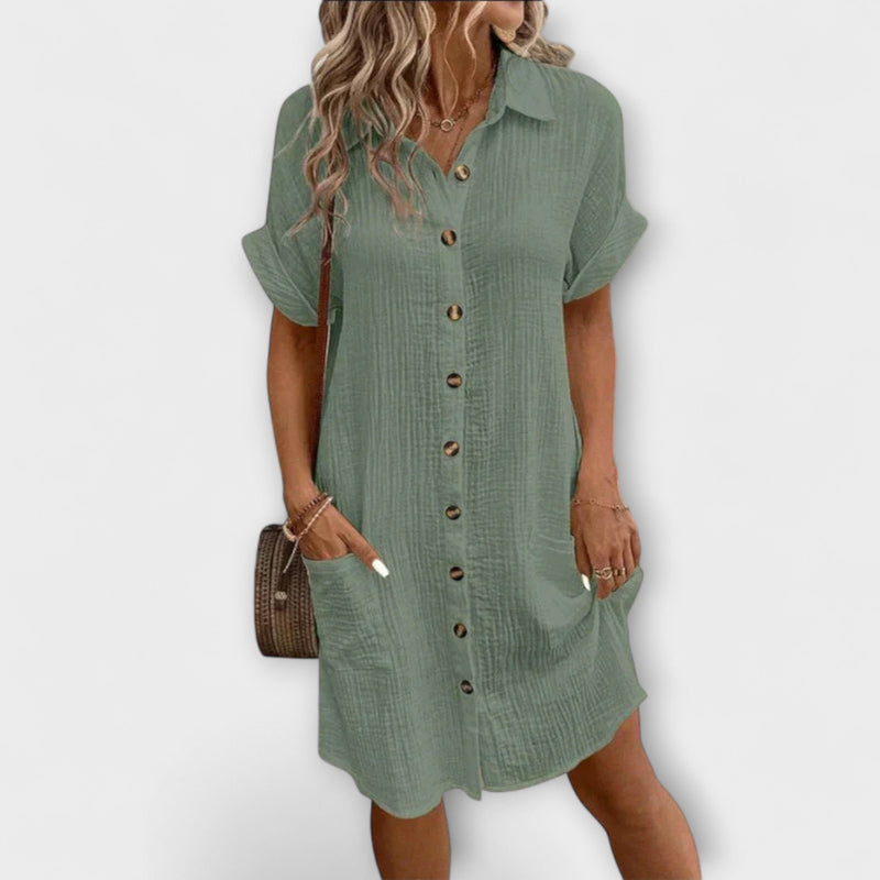 Hailey - Vrouwen Vintage Katoen Linnen Shirtjurk