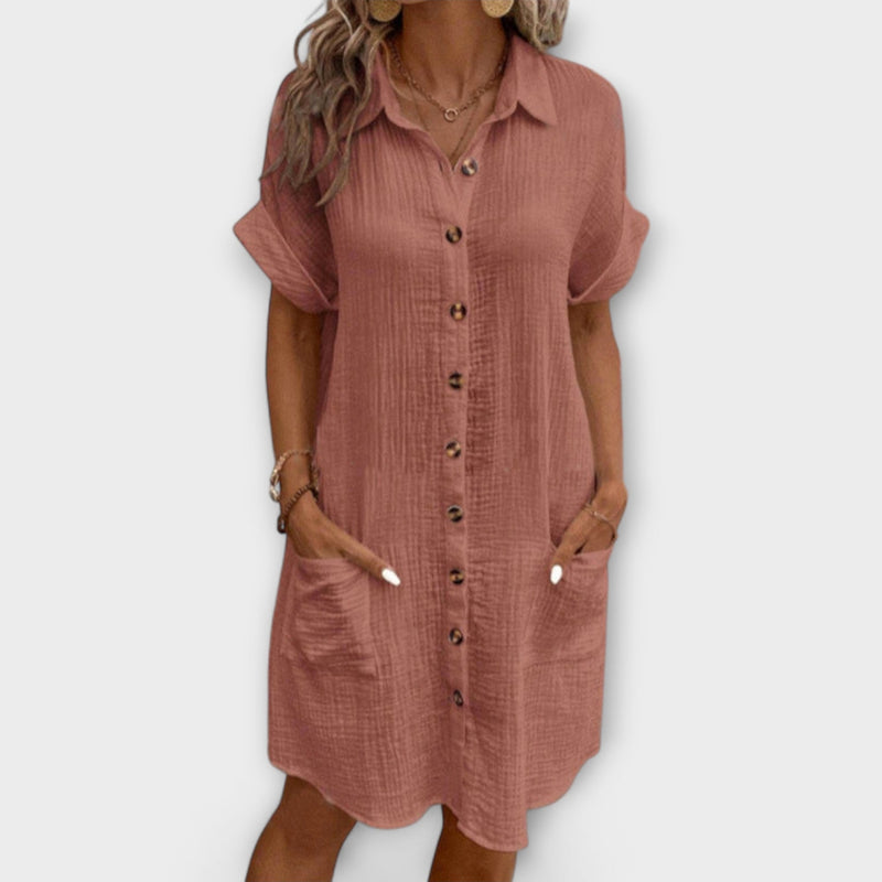 Hailey - Vrouwen Vintage Katoen Linnen Shirtjurk