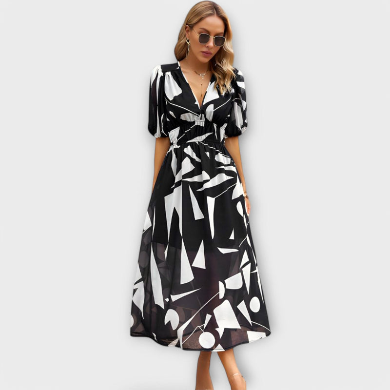 Abstract Maxi Jurk met Pofmouwen