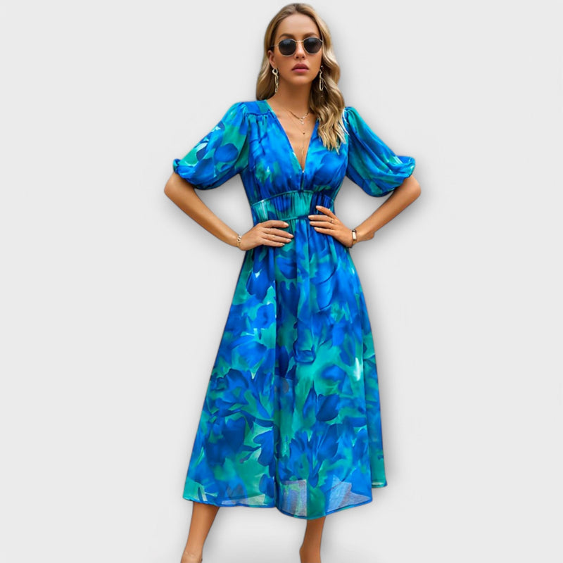 Abstract Maxi Jurk met Pofmouwen
