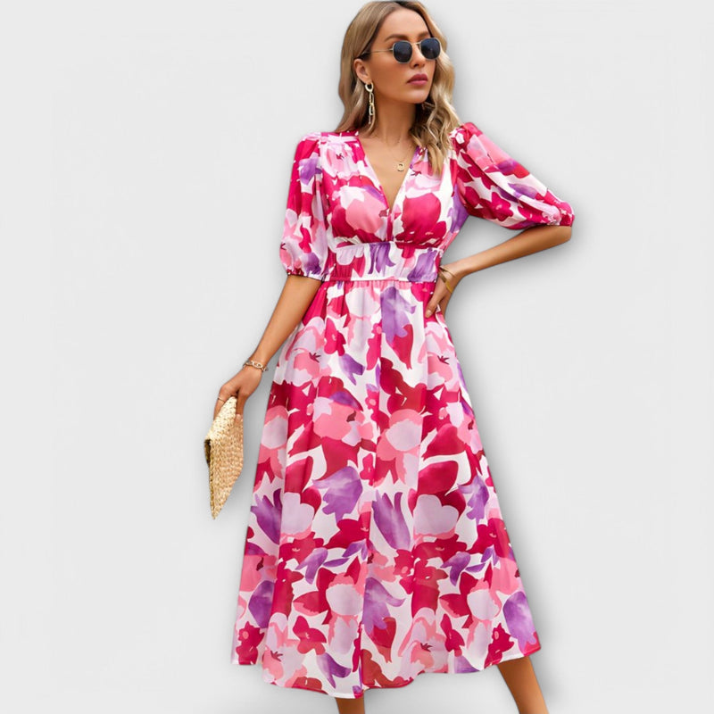 Abstract Maxi Jurk met Pofmouwen