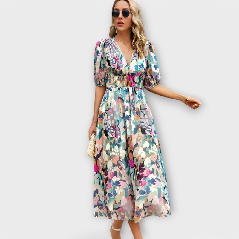Abstract Maxi Jurk met Pofmouwen