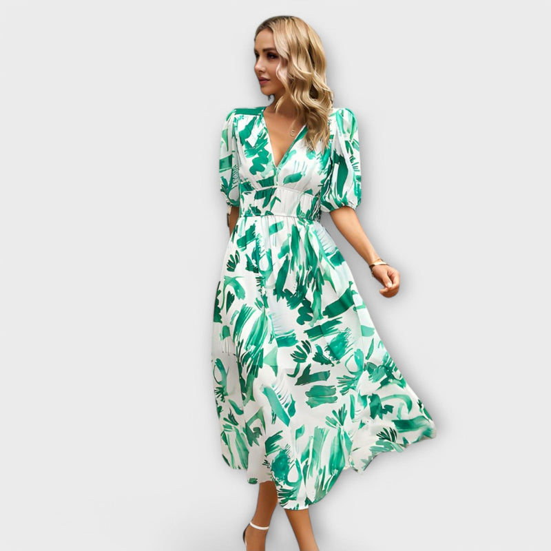 Abstract Maxi Jurk met Pofmouwen