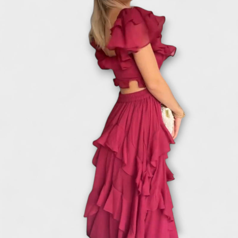 Quinlan - Chic Hoge Taille Jurk met Delicate Kantafwerking