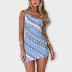 Kira - Trendy Eén-Schouder Gebreide Mini-Jurk