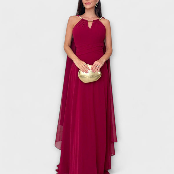 Mabel - Elegante Maxi-jurk met Cape Mouwen en Hoge Split