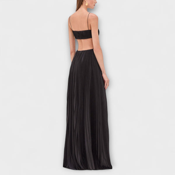Mireille - Chic Geplooide Cutout Vloeiende Maxijurk