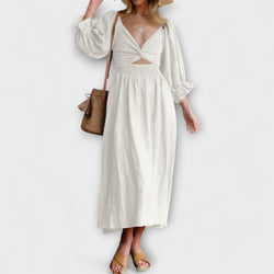 Aviana - Chic Omkeerbare Maxi Jurk met Puff Mouwen