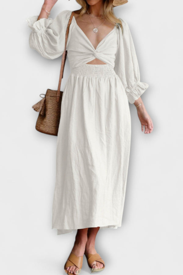 Aviana - Chic Omkeerbare Maxi Jurk met Puff Mouwen