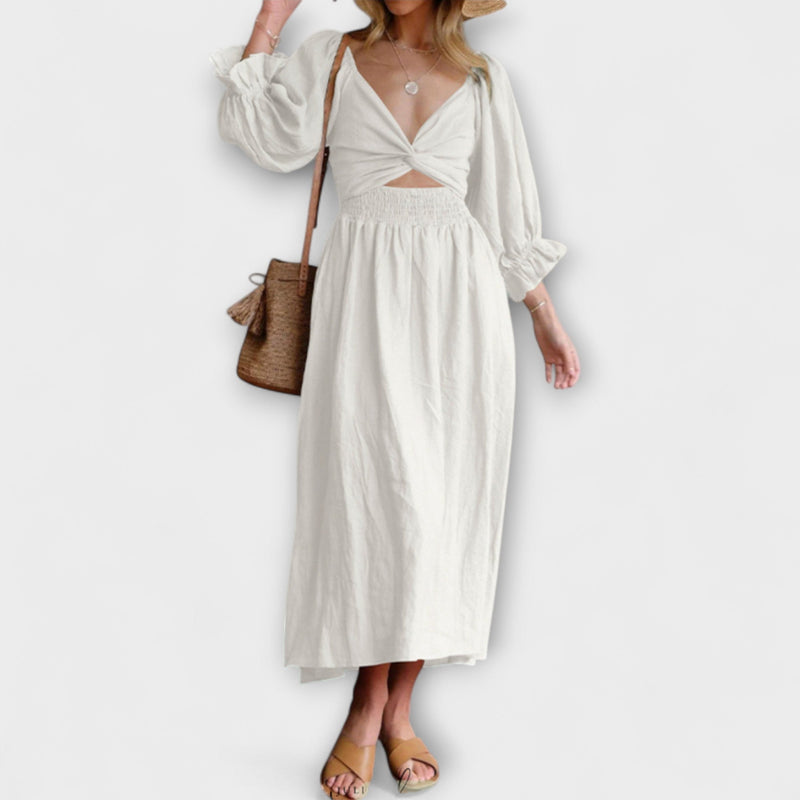Aviana - Chic Omkeerbare Maxi Jurk met Puff Mouwen