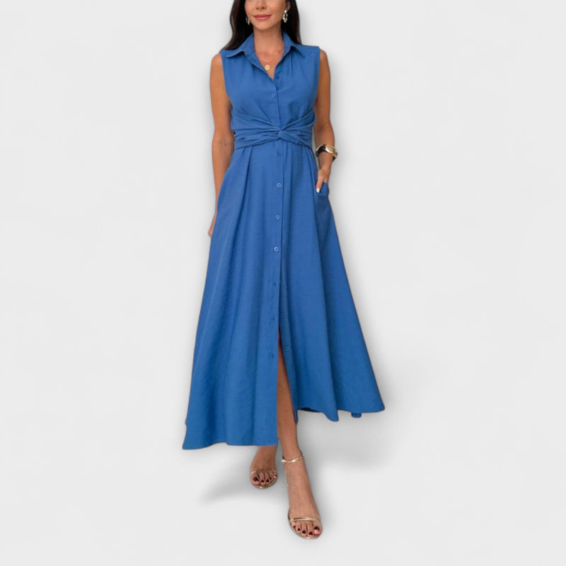 Mira - Opvallende, enkel-breasted midi-jurk met strikdetail