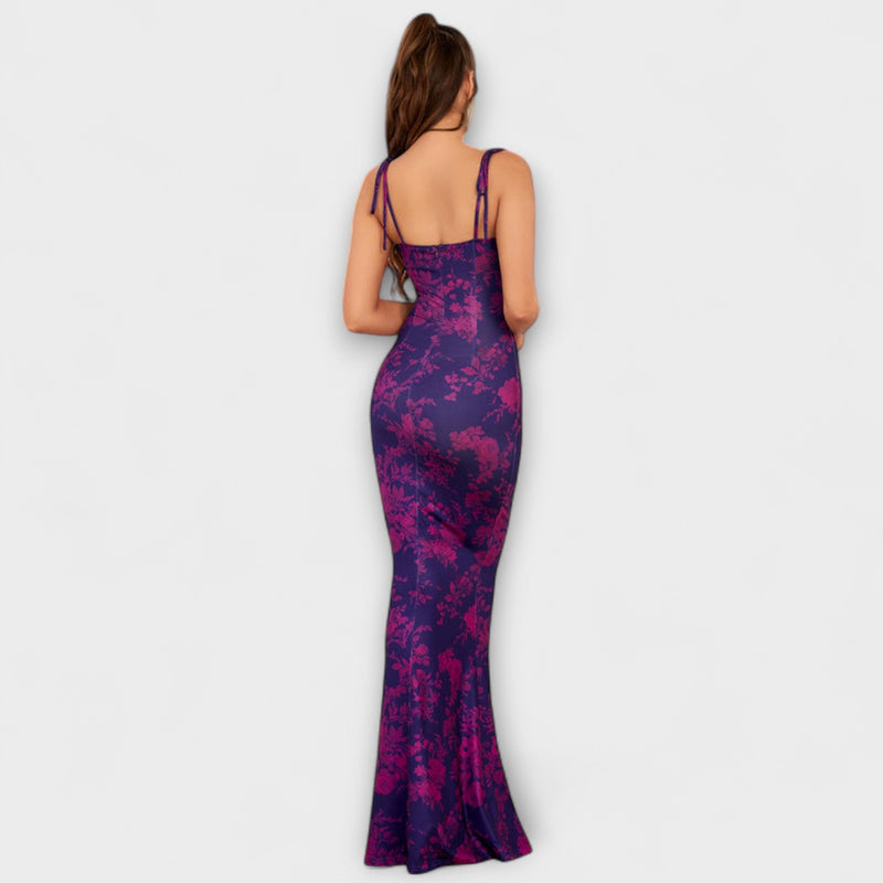 Thalia - Floral Print Prom Dress met Geknoopte Schouderbanden