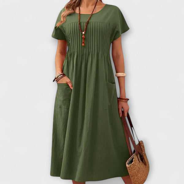 Chelsea - Chic O-Hals Korte Mouw Midi Jurk