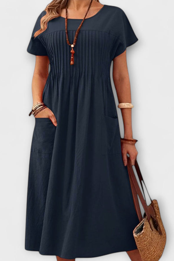 Chelsea - Chic O-Hals Korte Mouw Midi Jurk