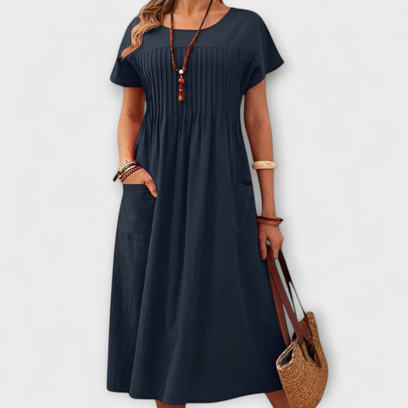 Chelsea - Chic O-Hals Korte Mouw Midi Jurk