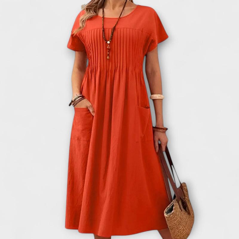 Chelsea - Chic O-Hals Korte Mouw Midi Jurk