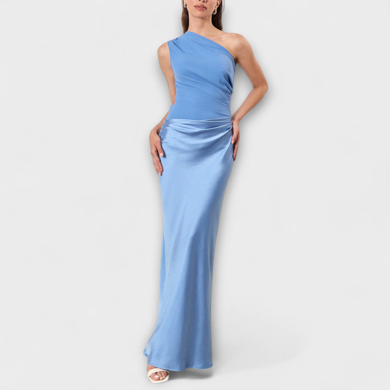 Elegante Maxidress met Eén Schouder en Plissé