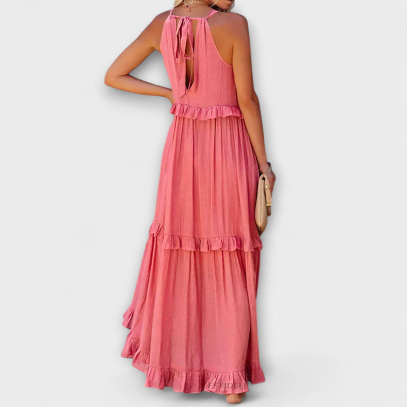 Delilah - Chique Halter Neck Jurk met Rimpelrand